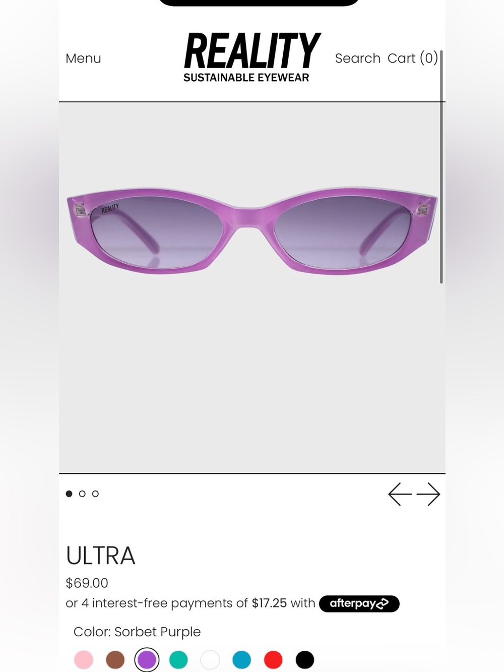Reality eyewear Ultra sunglasses in sorbet purple! Never worn!